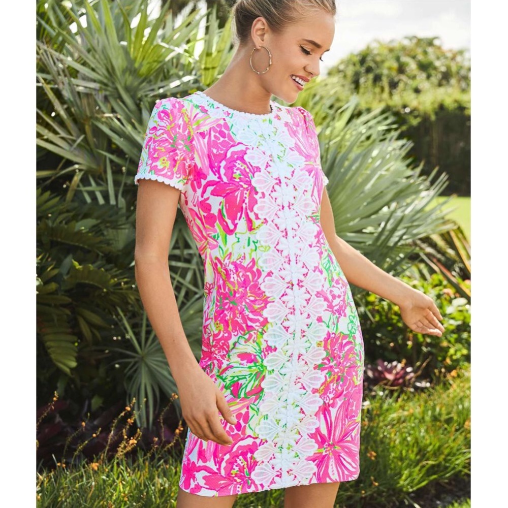 Lilly Pulitzer Pink and Green Floral Midi Dress